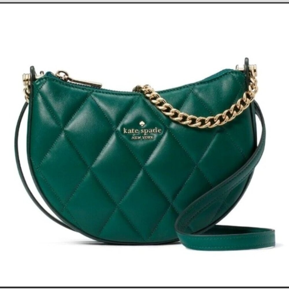 NWT Kate Spade Carey Smooth Quilted Crossbody Zip Top Purse Bag Deep Jade Green